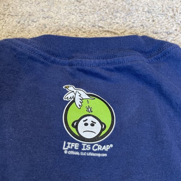 Life Is Crap Short Sleeve Shirt Unisex M Navy100% Cotton Graphic Bird Poop Head - Picture 6 of 7